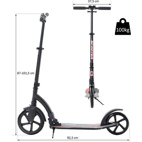 HOMCOM Trottinette Pliable Pour Adulte Enfant à Partir 14 Ans 92,5 X 37,5 X 87-101,5 Cm Hauteur Guidon Réglable Alu Noir 5 HOMCOM Trottinette Pliable Pour Adulte Enfant à Partir 14 Ans 92,5 X 37,5 X 87-101,5 Cm Hauteur Guidon Réglable Alu Noir – Image 3