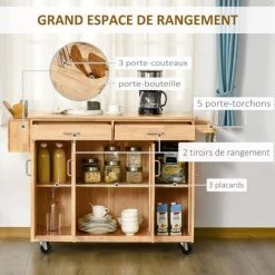 HOMCOM Desserte îlot De Cuisine Chariot De Service Aspect Bois - 2 Tiroirs Et 3 Armoires - étagères Réglables - Dim. 136L X 47l X 91,5H Cm - Coloris Bois Naturel 10 HOMCOM Desserte îlot De Cuisine Chariot De Service Aspect Bois - 2 Tiroirs Et 3 Armoires - étagères Réglables - Dim. 136L X 47l X 91,5H Cm - Coloris Bois Naturel -France HOMCOM Soldes 2022 26969022 4