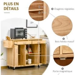 HOMCOM Desserte îlot De Cuisine Chariot De Service Aspect Bois - 2 Tiroirs Et 3 Armoires - étagères Réglables - Dim. 136L X 47l X 91,5H Cm - Coloris Bois Naturel 11 HOMCOM Desserte îlot De Cuisine Chariot De Service Aspect Bois - 2 Tiroirs Et 3 Armoires - étagères Réglables - Dim. 136L X 47l X 91,5H Cm - Coloris Bois Naturel -France HOMCOM Soldes 2022 26969022 5