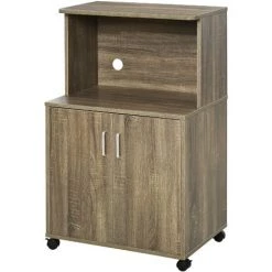 HOMCOM Chariot Desserte Micro-ondes Placard 2 Portes - Dim. 60,4L X 40,3l X 97H Cm - Imitation Bois - Gris