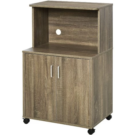 HOMCOM Chariot Desserte Micro-ondes Placard 2 Portes - Dim. 60,4L X 40,3l X 97H Cm - Imitation Bois - Gris 3 HOMCOM Chariot Desserte Micro-ondes Placard 2 Portes - Dim. 60,4L X 40,3l X 97H Cm - Imitation Bois - Gris