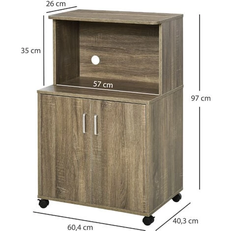 HOMCOM Chariot Desserte Micro-ondes Placard 2 Portes - Dim. 60,4L X 40,3l X 97H Cm - Imitation Bois - Gris 5 HOMCOM Chariot Desserte Micro-ondes Placard 2 Portes - Dim. 60,4L X 40,3l X 97H Cm - Imitation Bois - Gris – Image 3