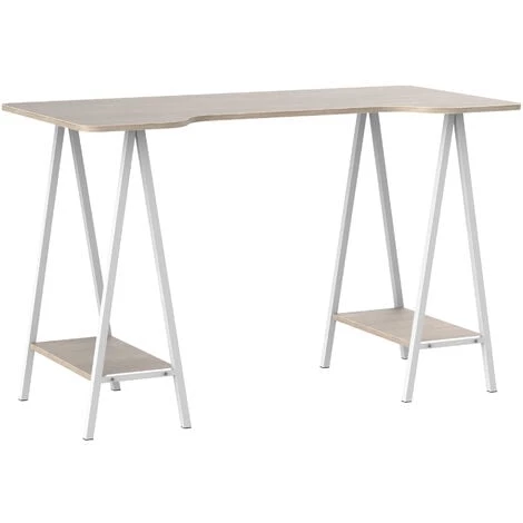 HOMCOM Bureau Informatique Design 2 étagères Grand Plateau Métal Blanc Panneaux Particules Imitation Bois Gris Clair - Gris 3 HOMCOM Bureau Informatique Design 2 étagères Grand Plateau Métal Blanc Panneaux Particules Imitation Bois Gris Clair - Gris