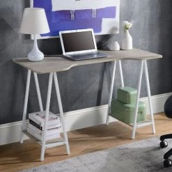 HOMCOM Bureau Informatique Design 2 étagères Grand Plateau Métal Blanc Panneaux Particules Imitation Bois Gris Clair - Gris 8 HOMCOM Bureau Informatique Design 2 étagères Grand Plateau Métal Blanc Panneaux Particules Imitation Bois Gris Clair - Gris -France HOMCOM Soldes 2022 26969037 2