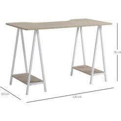 HOMCOM Bureau Informatique Design 2 étagères Grand Plateau Métal Blanc Panneaux Particules Imitation Bois Gris Clair - Gris 9 HOMCOM Bureau Informatique Design 2 étagères Grand Plateau Métal Blanc Panneaux Particules Imitation Bois Gris Clair - Gris -France HOMCOM Soldes 2022 26969037 3