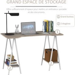 HOMCOM Bureau Informatique Design 2 étagères Grand Plateau Métal Blanc Panneaux Particules Imitation Bois Gris Clair - Gris 10 HOMCOM Bureau Informatique Design 2 étagères Grand Plateau Métal Blanc Panneaux Particules Imitation Bois Gris Clair - Gris -France HOMCOM Soldes 2022 26969037 4