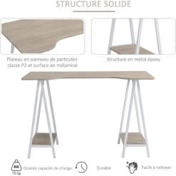 HOMCOM Bureau Informatique Design 2 étagères Grand Plateau Métal Blanc Panneaux Particules Imitation Bois Gris Clair - Gris 11 HOMCOM Bureau Informatique Design 2 étagères Grand Plateau Métal Blanc Panneaux Particules Imitation Bois Gris Clair - Gris -France HOMCOM Soldes 2022 26969037 5