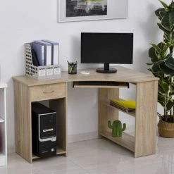 HOMCOM Bureau Informatique D'angle Tiroir Tablette Clavier étagère - Dim. 120L X 70l X 75H Cm - Panneaux Particules Chêne Clair -France HOMCOM Soldes 2022 26969062 2