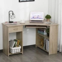 HOMCOM Bureau Informatique D'angle Tiroir Tablette Clavier étagère - Dim. 120L X 70l X 75H Cm - Panneaux Particules Chêne Clair -France HOMCOM Soldes 2022 26969062 4