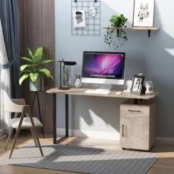 HOMCOM Bureau Informatique Design Contemporain Tiroir Placard Métal Noir Panneaux Particules MDF Bois Clair -France HOMCOM Soldes 2022 26975628 2