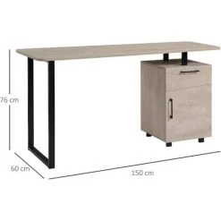 HOMCOM Bureau Informatique Design Contemporain Tiroir Placard Métal Noir Panneaux Particules MDF Bois Clair -France HOMCOM Soldes 2022 26975628 3