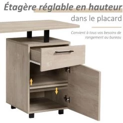 HOMCOM Bureau Informatique Design Contemporain Tiroir Placard Métal Noir Panneaux Particules MDF Bois Clair -France HOMCOM Soldes 2022 26975628 4
