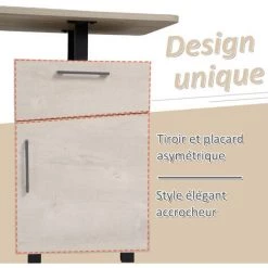 HOMCOM Bureau Informatique Design Contemporain Tiroir Placard Métal Noir Panneaux Particules MDF Bois Clair -France HOMCOM Soldes 2022 26975628 5