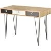HOMCOM Table D'appoint Console Design Scandinave 3 Tiroirs Tricolores Pieds épingles Métal Noir Panneaux Particules Chêne Clair -France HOMCOM Soldes 2022 27031748 1