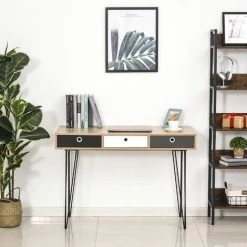 HOMCOM Table D'appoint Console Design Scandinave 3 Tiroirs Tricolores Pieds épingles Métal Noir Panneaux Particules Chêne Clair 10 HOMCOM Table D'appoint Console Design Scandinave 3 Tiroirs Tricolores Pieds épingles Métal Noir Panneaux Particules Chêne Clair -France HOMCOM Soldes 2022 27031748 4