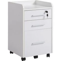 HOMCOM Caisson De Bureau Rangement Bureau Sur Roulettes 3 Tiroirs 1 Verrouillable 1 Trieur Dossiers MDF Panneaux Particules Blanc - Blanc
