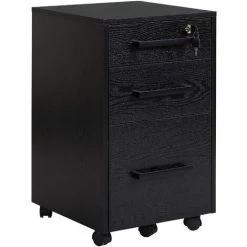 HOMCOM Caisson De Bureau Rangement Bureau Sur Roulettes 3 Tiroirs 1 Verrouillable 1 Trieur à Dossiers MDF Panneaux Particules Noir - Noir