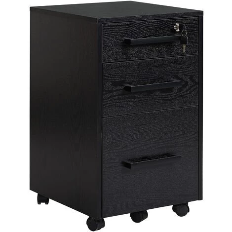 HOMCOM Caisson De Bureau Rangement Bureau Sur Roulettes 3 Tiroirs 1 Verrouillable 1 Trieur à Dossiers MDF Panneaux Particules Noir - Noir 3 HOMCOM Caisson De Bureau Rangement Bureau Sur Roulettes 3 Tiroirs 1 Verrouillable 1 Trieur à Dossiers MDF Panneaux Particules Noir - Noir