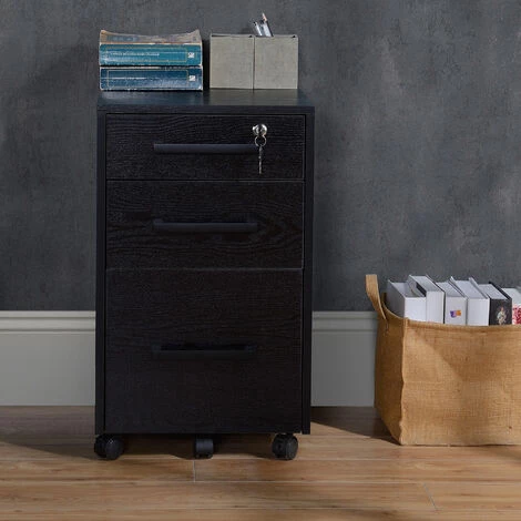 HOMCOM Caisson De Bureau Rangement Bureau Sur Roulettes 3 Tiroirs 1 Verrouillable 1 Trieur à Dossiers MDF Panneaux Particules Noir - Noir 4 HOMCOM Caisson De Bureau Rangement Bureau Sur Roulettes 3 Tiroirs 1 Verrouillable 1 Trieur à Dossiers MDF Panneaux Particules Noir - Noir – Image 2