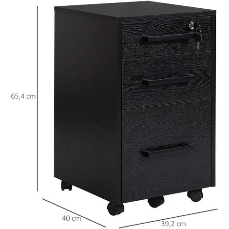 HOMCOM Caisson De Bureau Rangement Bureau Sur Roulettes 3 Tiroirs 1 Verrouillable 1 Trieur à Dossiers MDF Panneaux Particules Noir - Noir 5 HOMCOM Caisson De Bureau Rangement Bureau Sur Roulettes 3 Tiroirs 1 Verrouillable 1 Trieur à Dossiers MDF Panneaux Particules Noir - Noir – Image 3