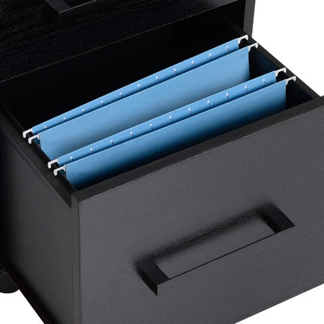 HOMCOM Caisson De Bureau Rangement Bureau Sur Roulettes 3 Tiroirs 1 Verrouillable 1 Trieur à Dossiers MDF Panneaux Particules Noir - Noir 7 HOMCOM Caisson De Bureau Rangement Bureau Sur Roulettes 3 Tiroirs 1 Verrouillable 1 Trieur à Dossiers MDF Panneaux Particules Noir - Noir – Image 5