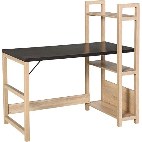 HOMCOM Bureau Bibliothèque 2 En 1 - 3 étagères - Bicolore Imitation Bois Chêne Clair Noyer Foncé 3 HOMCOM Bureau Bibliothèque 2 En 1 - 3 étagères - Bicolore Imitation Bois Chêne Clair Noyer Foncé