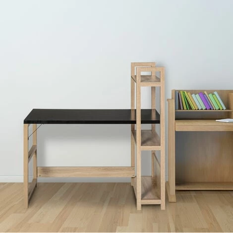 HOMCOM Bureau Bibliothèque 2 En 1 - 3 étagères - Bicolore Imitation Bois Chêne Clair Noyer Foncé 4 HOMCOM Bureau Bibliothèque 2 En 1 - 3 étagères - Bicolore Imitation Bois Chêne Clair Noyer Foncé – Image 2