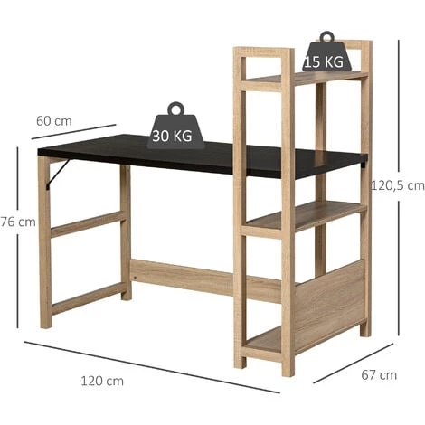 HOMCOM Bureau Bibliothèque 2 En 1 - 3 étagères - Bicolore Imitation Bois Chêne Clair Noyer Foncé 5 HOMCOM Bureau Bibliothèque 2 En 1 - 3 étagères - Bicolore Imitation Bois Chêne Clair Noyer Foncé – Image 3