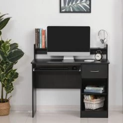 HOMCOM Bureau Informatique Multimédia Multi-rangements Panneaux Particules Noir - Noir -France HOMCOM Soldes 2022 27155610 2