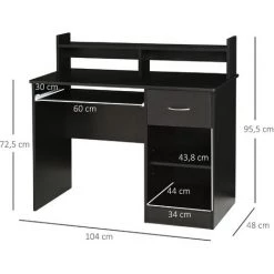 HOMCOM Bureau Informatique Multimédia Multi-rangements Panneaux Particules Noir - Noir -France HOMCOM Soldes 2022 27155610 3