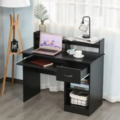 HOMCOM Bureau Informatique Multimédia Multi-rangements Panneaux Particules Noir - Noir -France HOMCOM Soldes 2022 27155610 4