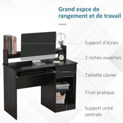 HOMCOM Bureau Informatique Multimédia Multi-rangements Panneaux Particules Noir - Noir -France HOMCOM Soldes 2022 27155610 5