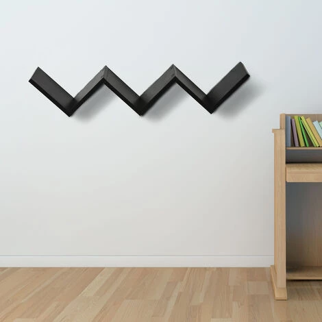 HOMCOM Etagères Murale Flottante - Design Contemporain En V - Kit Fixation Inclus - Panneaux Particules Noir - Noir 4 HOMCOM Etagères Murale Flottante - Design Contemporain En V - Kit Fixation Inclus - Panneaux Particules Noir - Noir – Image 2