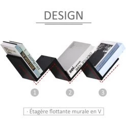 HOMCOM Etagères Murale Flottante - Design Contemporain En V - Kit Fixation Inclus - Panneaux Particules Noir - Noir 11 HOMCOM Etagères Murale Flottante - Design Contemporain En V - Kit Fixation Inclus - Panneaux Particules Noir - Noir -France HOMCOM Soldes 2022 27155624 5