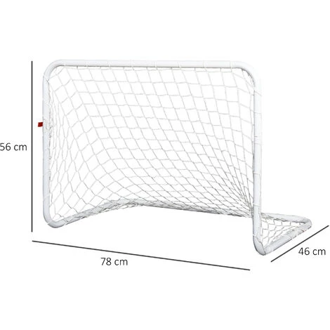 HOMCOM Set De 2 Mini Cages De Football Pour Enfant - Ballon, Pompe, Piquets Inclus - 78L X 46l X 56H Cm - Métal Blanc 5 HOMCOM Set De 2 Mini Cages De Football Pour Enfant - Ballon, Pompe, Piquets Inclus - 78L X 46l X 56H Cm - Métal Blanc – Image 3