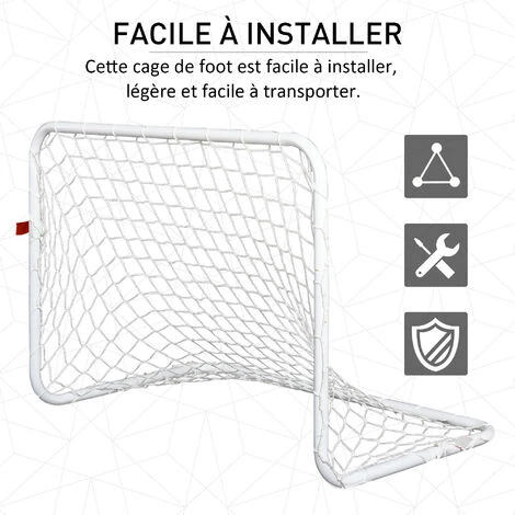 HOMCOM Set De 2 Mini Cages De Football Pour Enfant - Ballon, Pompe, Piquets Inclus - 78L X 46l X 56H Cm - Métal Blanc 7 HOMCOM Set De 2 Mini Cages De Football Pour Enfant - Ballon, Pompe, Piquets Inclus - 78L X 46l X 56H Cm - Métal Blanc – Image 5
