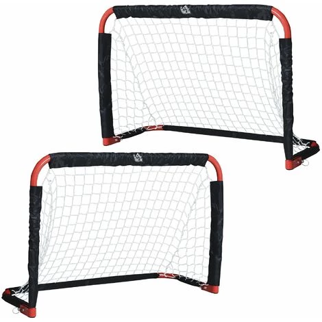 HOMCOM Set De 2 Mini Cages De Football Pliables Avec Filet - Dim. 90L X 36l X 60H Cm - Métal époxy Rouge Oxford Noir - Rouge 3 HOMCOM Set De 2 Mini Cages De Football Pliables Avec Filet - Dim. 90L X 36l X 60H Cm - Métal époxy Rouge Oxford Noir - Rouge