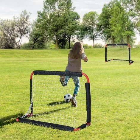 HOMCOM Set De 2 Mini Cages De Football Pliables Avec Filet - Dim. 90L X 36l X 60H Cm - Métal époxy Rouge Oxford Noir - Rouge 4 HOMCOM Set De 2 Mini Cages De Football Pliables Avec Filet - Dim. 90L X 36l X 60H Cm - Métal époxy Rouge Oxford Noir - Rouge â Image 2