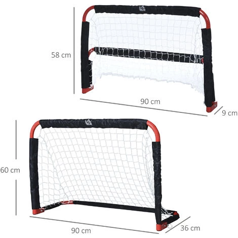 HOMCOM Set De 2 Mini Cages De Football Pliables Avec Filet - Dim. 90L X 36l X 60H Cm - Métal époxy Rouge Oxford Noir - Rouge 5 HOMCOM Set De 2 Mini Cages De Football Pliables Avec Filet - Dim. 90L X 36l X 60H Cm - Métal époxy Rouge Oxford Noir - Rouge â Image 3