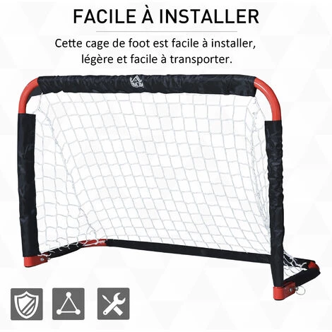 HOMCOM Set De 2 Mini Cages De Football Pliables Avec Filet - Dim. 90L X 36l X 60H Cm - Métal époxy Rouge Oxford Noir - Rouge 6 HOMCOM Set De 2 Mini Cages De Football Pliables Avec Filet - Dim. 90L X 36l X 60H Cm - Métal époxy Rouge Oxford Noir - Rouge â Image 4