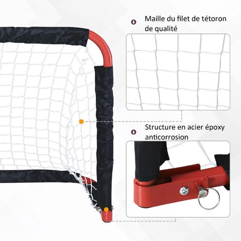 HOMCOM Set De 2 Mini Cages De Football Pliables Avec Filet - Dim. 90L X 36l X 60H Cm - Métal époxy Rouge Oxford Noir - Rouge 7 HOMCOM Set De 2 Mini Cages De Football Pliables Avec Filet - Dim. 90L X 36l X 60H Cm - Métal époxy Rouge Oxford Noir - Rouge â Image 5