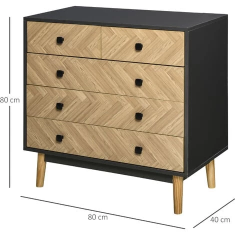 HOMCOM Commode 5 Tiroirs Design Scandinave Graphique Dim. 80L X 40l X 80H Cm Panneaux De Particules Gris Foncé Chêne Clair 5 HOMCOM Commode 5 Tiroirs Design Scandinave Graphique Dim. 80L X 40l X 80H Cm Panneaux De Particules Gris Foncé Chêne Clair – Image 3