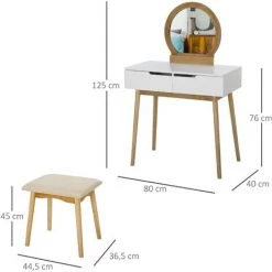 HOMCOM Coiffeuse Design Scandinave Table De Maquillage Avec Miroir, 2 Tiroirs Et Tabouret Blanc Pin Clair 9 HOMCOM Coiffeuse Design Scandinave Table De Maquillage Avec Miroir, 2 Tiroirs Et Tabouret Blanc Pin Clair -France HOMCOM Soldes 2022 27234513 3