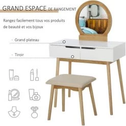 HOMCOM Coiffeuse Design Scandinave Table De Maquillage Avec Miroir, 2 Tiroirs Et Tabouret Blanc Pin Clair 10 HOMCOM Coiffeuse Design Scandinave Table De Maquillage Avec Miroir, 2 Tiroirs Et Tabouret Blanc Pin Clair -France HOMCOM Soldes 2022 27234513 4