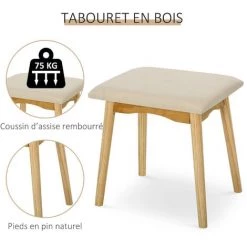 HOMCOM Coiffeuse Design Scandinave Table De Maquillage Avec Miroir, 2 Tiroirs Et Tabouret Blanc Pin Clair 11 HOMCOM Coiffeuse Design Scandinave Table De Maquillage Avec Miroir, 2 Tiroirs Et Tabouret Blanc Pin Clair -France HOMCOM Soldes 2022 27234513 5