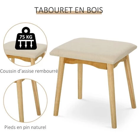 HOMCOM Coiffeuse Design Scandinave Table De Maquillage Avec Miroir, 2 Tiroirs Et Tabouret Blanc Pin Clair 7 HOMCOM Coiffeuse Design Scandinave Table De Maquillage Avec Miroir, 2 Tiroirs Et Tabouret Blanc Pin Clair – Image 5