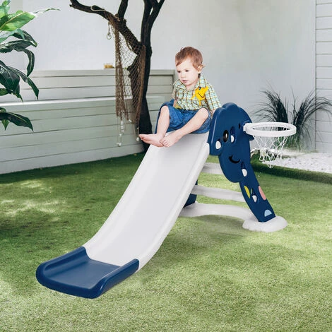 HOMCOM Toboggan Enfant Panier Basket 18-48 Mois Usage Intérieur Extérieur Dim. 146L X 68l X 68H Cm Balle + Pompe Incluses HDPE Bleu Blanc 4 HOMCOM Toboggan Enfant Panier Basket 18-48 Mois Usage Intérieur Extérieur Dim. 146L X 68l X 68H Cm Balle + Pompe Incluses HDPE Bleu Blanc – Image 2