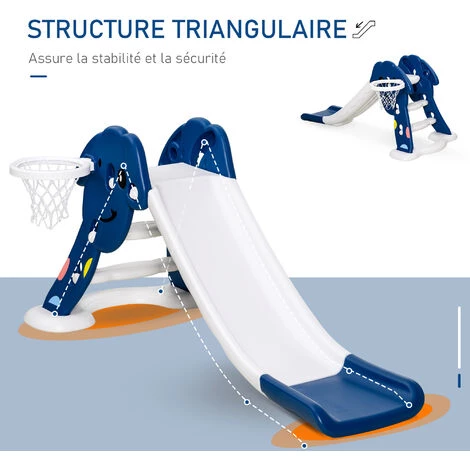 HOMCOM Toboggan Enfant Panier Basket 18-48 Mois Usage Intérieur Extérieur Dim. 146L X 68l X 68H Cm Balle + Pompe Incluses HDPE Bleu Blanc 7 HOMCOM Toboggan Enfant Panier Basket 18-48 Mois Usage Intérieur Extérieur Dim. 146L X 68l X 68H Cm Balle + Pompe Incluses HDPE Bleu Blanc – Image 5