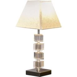HOMCOM Lampe Style Cristal - Lampe De Table Design Contemporain - Ø 20 X 47H Cm - Abat-jour Polyester Blanc Beige