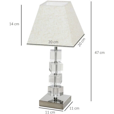 HOMCOM Lampe Style Cristal - Lampe De Table Design Contemporain - Ø 20 X 47H Cm - Abat-jour Polyester Blanc Beige 5 HOMCOM Lampe Style Cristal - Lampe De Table Design Contemporain - Ø 20 X 47H Cm - Abat-jour Polyester Blanc Beige – Image 3